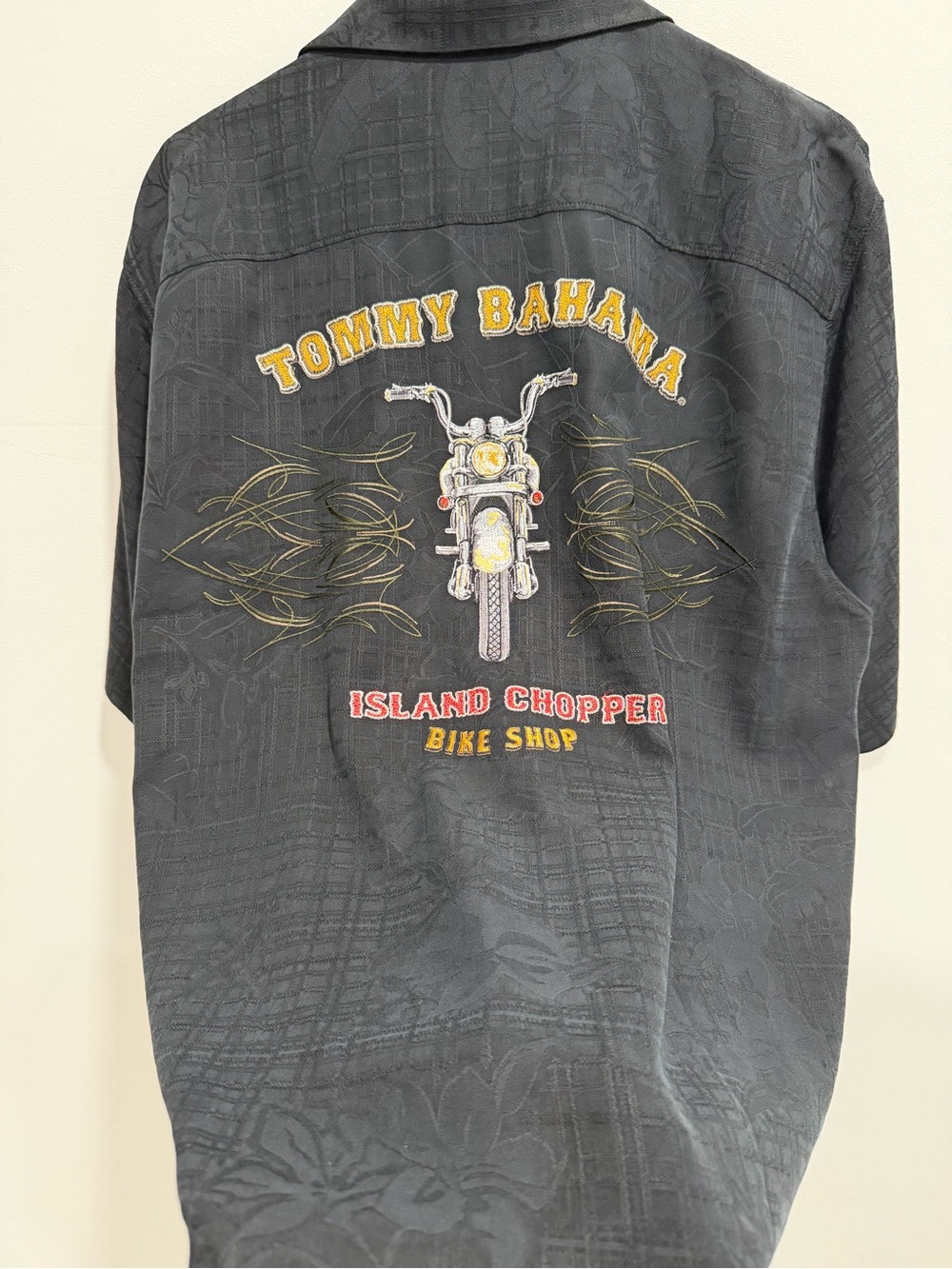 Tommy Bahama Black Short-Sleeve Island Chopper Embroidered Shirt